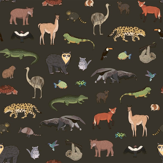 Vector animals ot south america vector seamless pattern