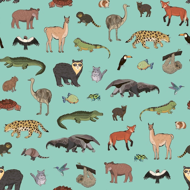 Vector animals ot south america vector seamless pattern