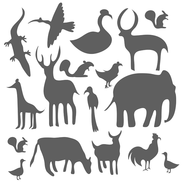 Vector animals silhouette bundle set vector