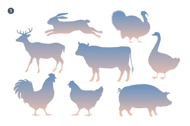 Animals silhouette set Silhouette of animals on white background