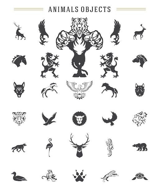 Animals silhouettes objects vector design elements set