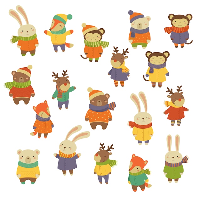 Animals Wearing Warm Clothes.  Set