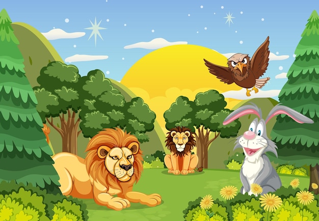 Animals in the wild forest