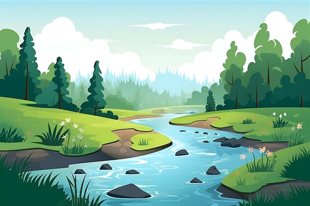 Animated Cartoon River Forest