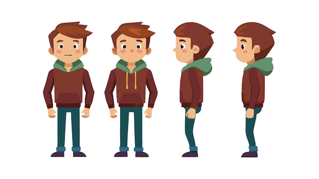 Animated character model sheet with multiple views for animation or game design