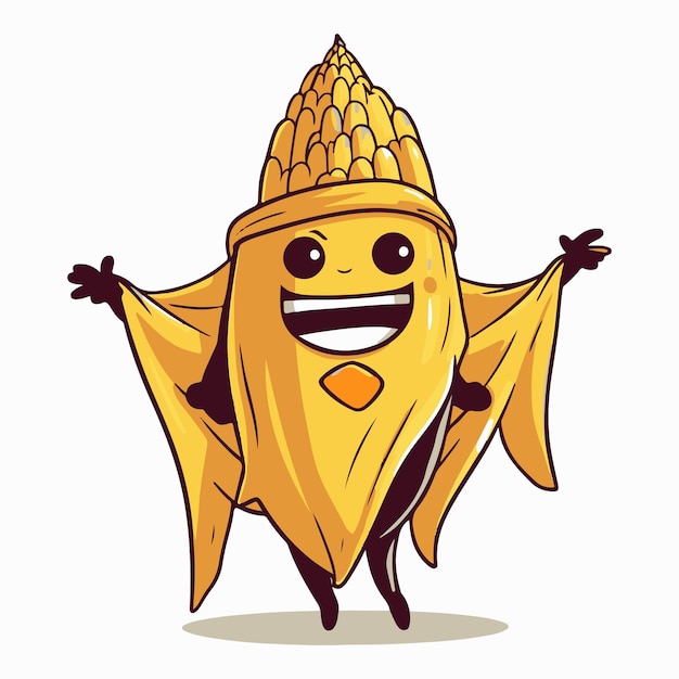 animated corn cob with a cape and a superhero outfit