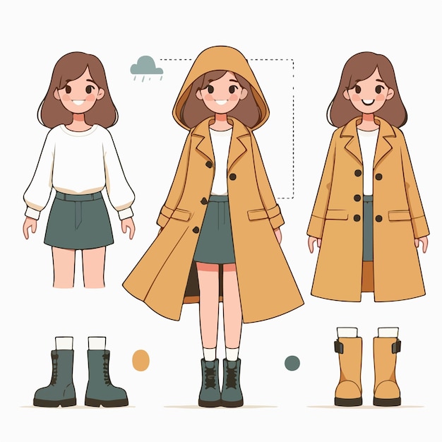 Vector animated girl in cold weather gear