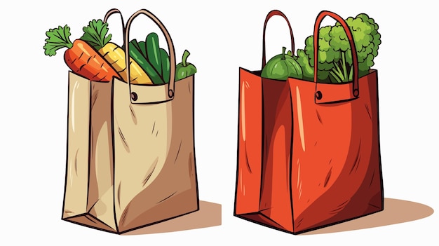 Animated Grocery Bag Character with Speech Bubble Vector Illustration