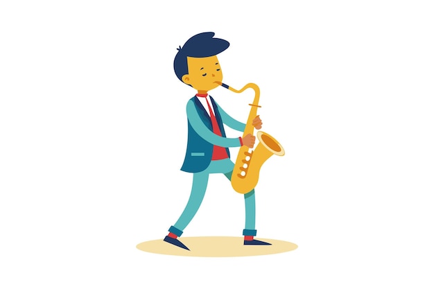 Animated Man Playing Saxophone in Blue Suit