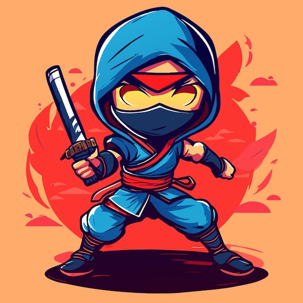 Vector animated ninja fighter with katana