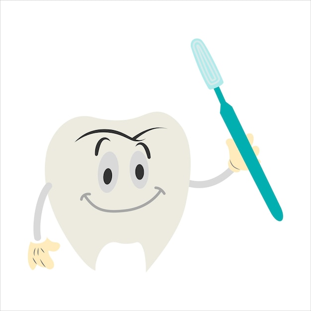 Animated teeth and toothbrush and vector illustration on a white background