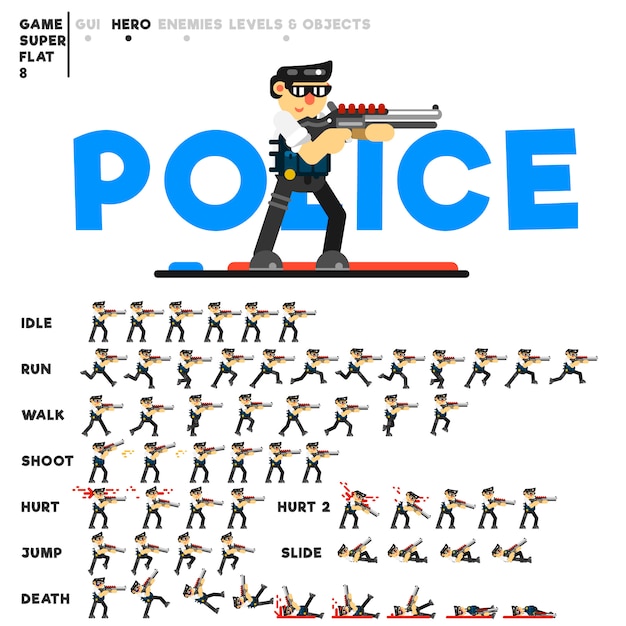 Animation of police guy with a shotgun for creating a video game