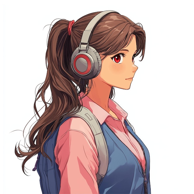 Vector anime girl with headphones vector