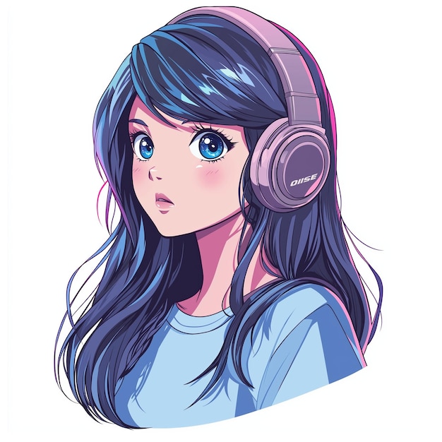 Vector anime girl with headphones vector