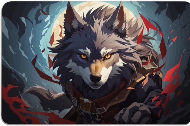 Vector an anime style featuring a fierce monster resembling a wolf illustration