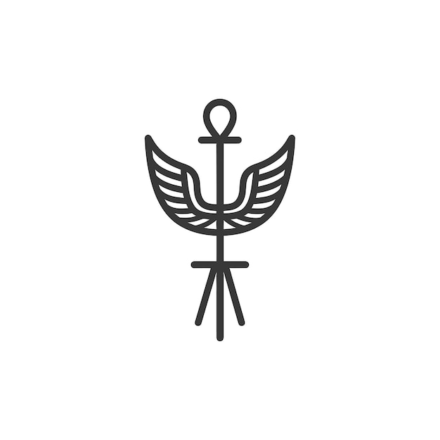 Vector ankh symbol with wings and tripod base