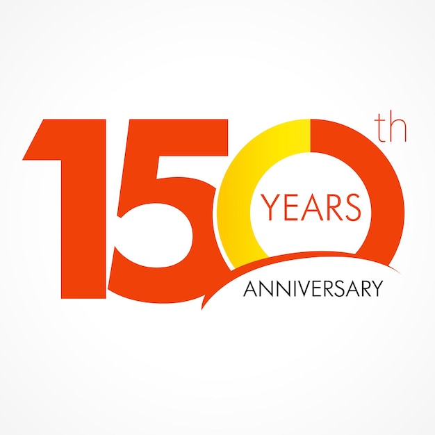 Anniversary 150 years old celebrating logo. Birthday greetings one hundred fifty congratulations.