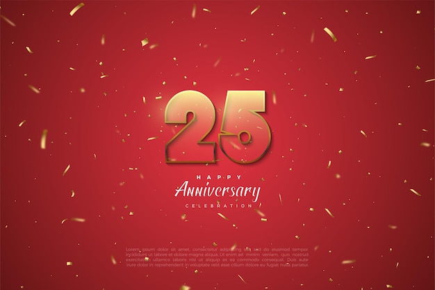 Anniversary 25th background with brown striped numbers on red background with gold spots.