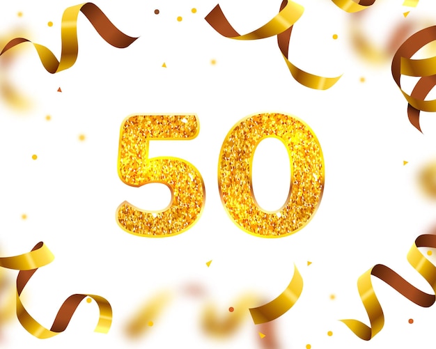 Anniversary Banner 50th, Gold Ribbon Fly. Vector illustration