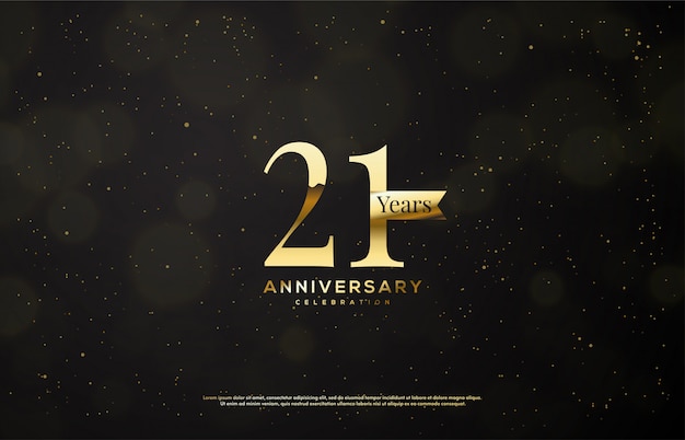 Anniversary celebration with gold numbers with gold ribbons on a dark background.