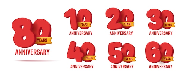 Anniversary d red numbers with ribbon tens years company or birthday celebration label