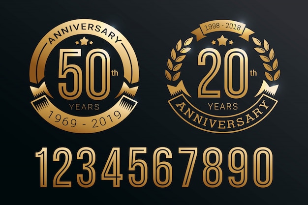 Anniversary emblem template set design with gold number style