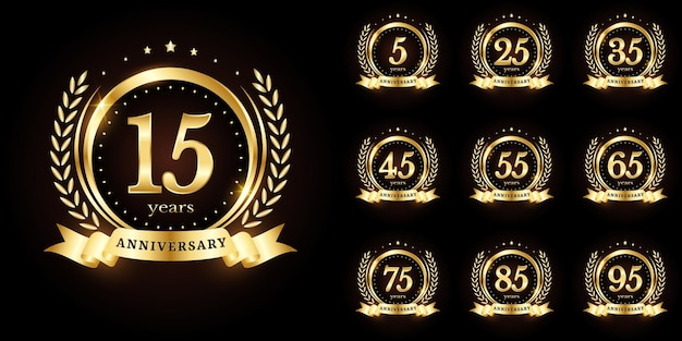 Anniversary golden luxury number emblem logo symbol vector graphic badge set