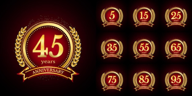 Anniversary golden luxury number emblem logo symbol vector graphic badge set