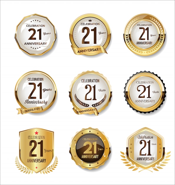 Anniversary golden retro badges collection