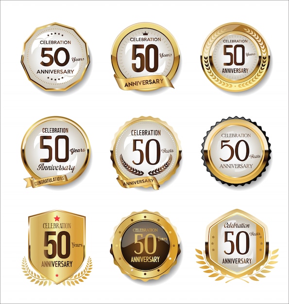 Anniversary golden retro badges collection