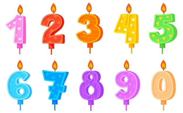 Anniversary numbers candle Birthday number for celebration cake party decoration wax candles holiday candlelight celebrate anniversary birth funny cartoon vector neat image