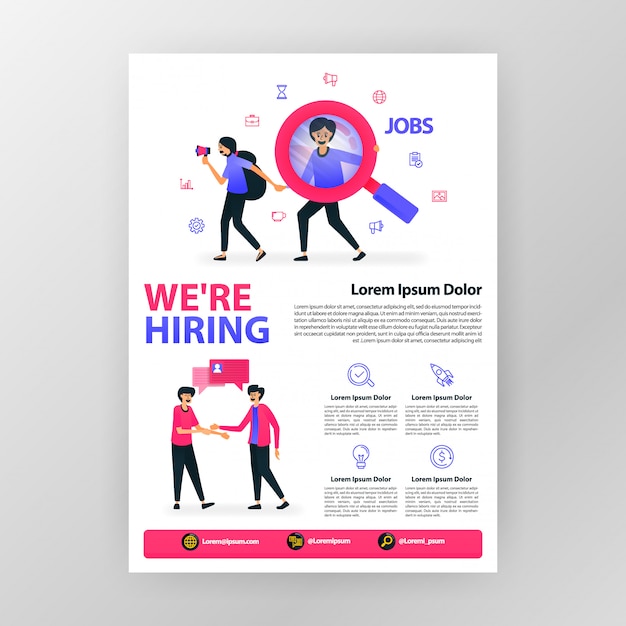 announcement poster open up vacancy. we're hiring with vector flat cartoon illustration.