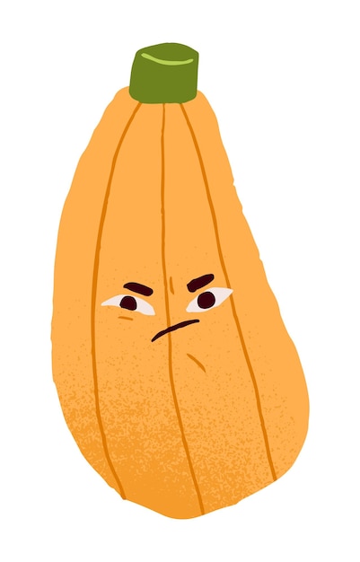 Annoyed discontent vegetable character Funny food irritated displeased courgette with irritation emotion angry expression bad temper Flat vector illustration isolated on white background