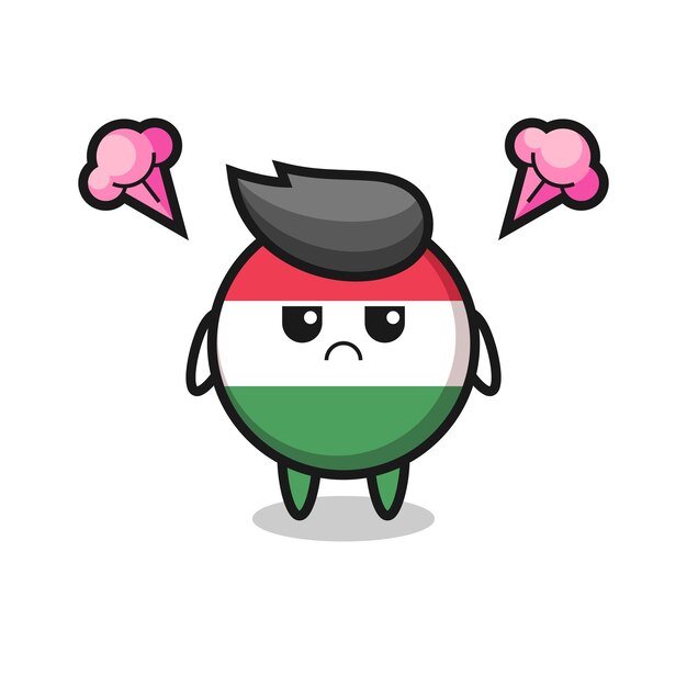 Annoyed expression of the cute hungary flag badge cartoon character , cute style design for t shirt, sticker, logo element