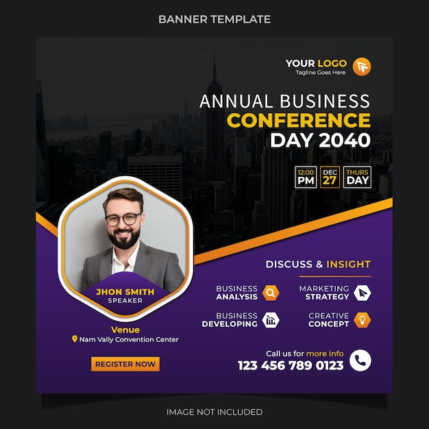 Annual Business Conference Online live webinar and social media post template design vector premium