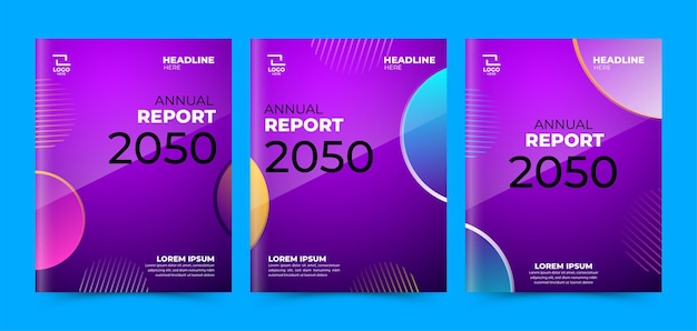 Annual report book cover set with gradient background