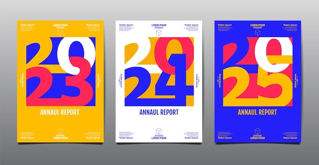 Annual report template layout design Typography flat design 2023,2024 , 2025,