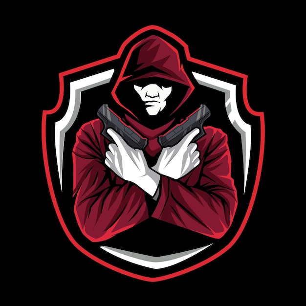 Anonymous holding gun mascot esport logo design vector