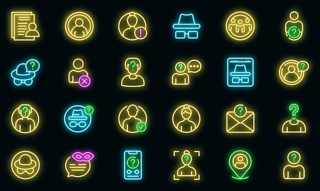 Anonymous icons set vector neon