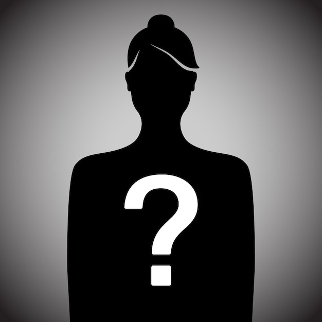 Anonymous woman black silhouette with question mark Incognito female person vector illustration