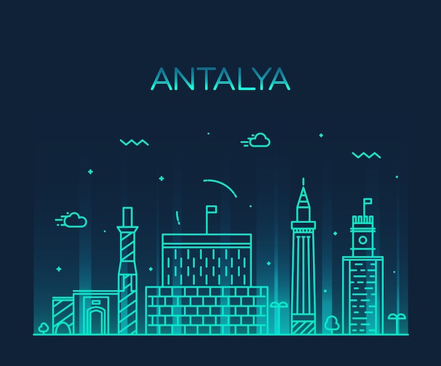 Antalya skyline, detailed silhouette. Trendy vector illustration, linear style