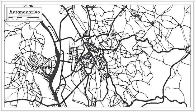 Antananarivo Madagascar City Map in Retro Style. Outline Map. Vector Illustration.