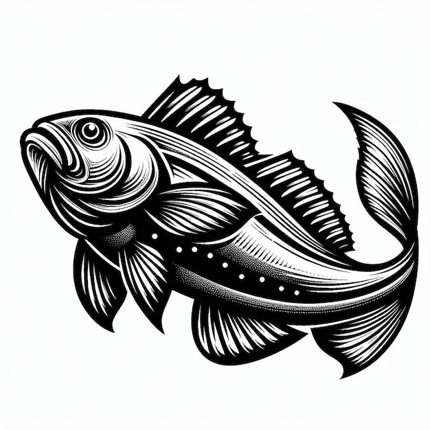 Antarctic cod Silhouette line art vector illustration on white background