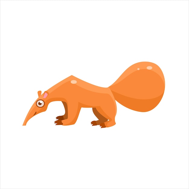 Anteater From The Side Flat Vector Illustration In Primitive Cartoon Style Isolated On White Background