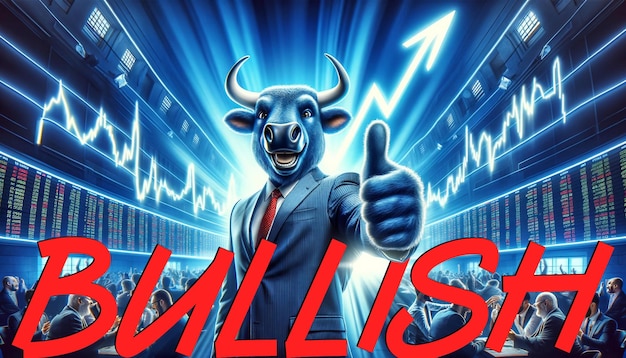 Anthropomorphic Bull Stock Market Surge Blue Energy