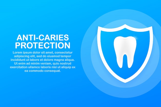 Vector anti-caries protection. teeth with shield icon design. dental care concept. healthy teeth. human teeth.