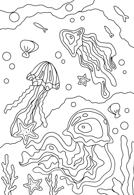 Anti stress coloring book for adultsJellyfish Sea series of coloring books