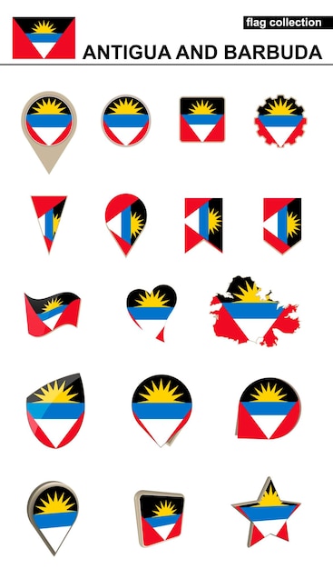 Antigua and Barbuda Flag Collection Big set for design