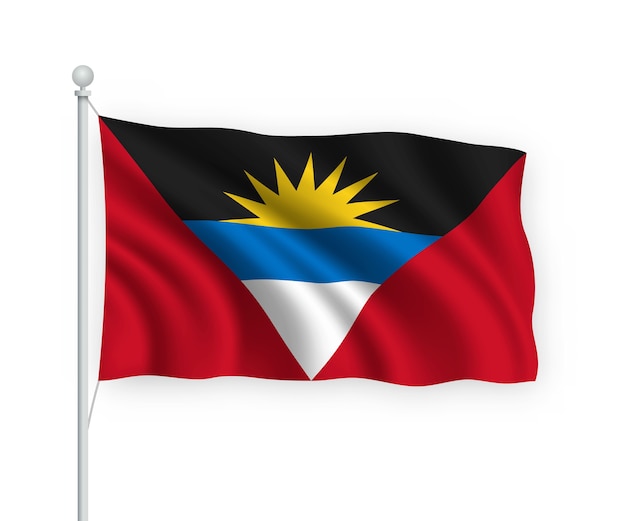 Antigua and Barbuda waving flag on flagpole Isolated on white