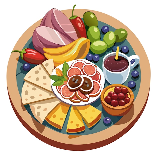 Vector antipasto platter with salami cheese and olives cold cut with copy space food concept with copy